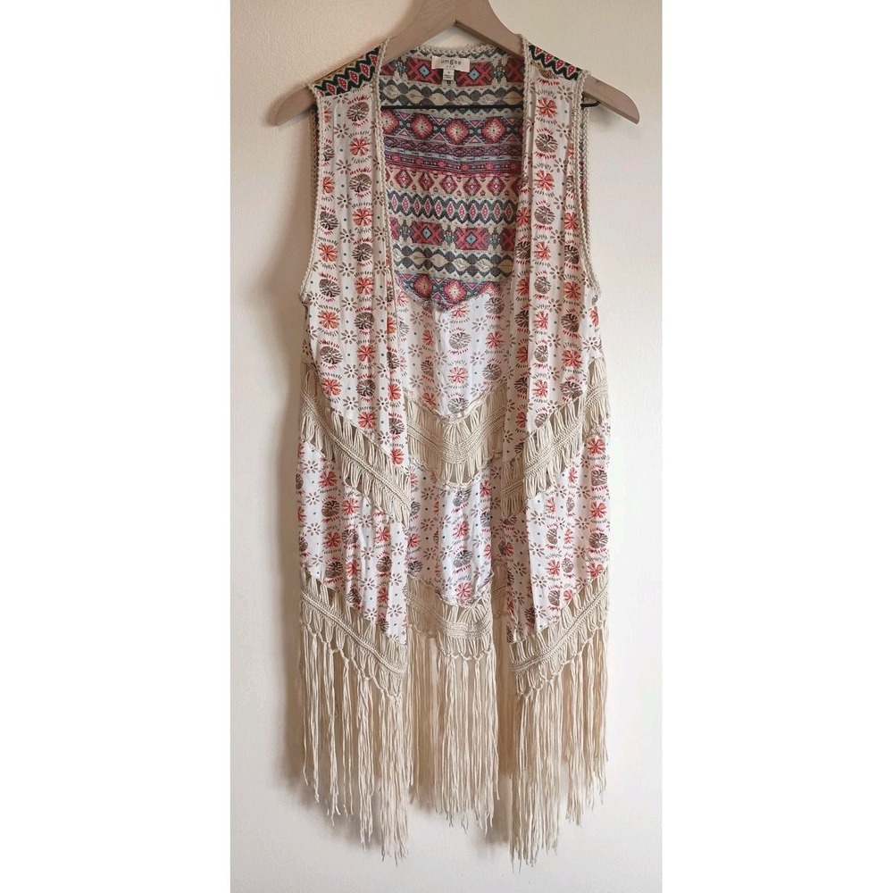 Umgee Boho Fringe Duster Vest Open Front Southwest Festival Western Small